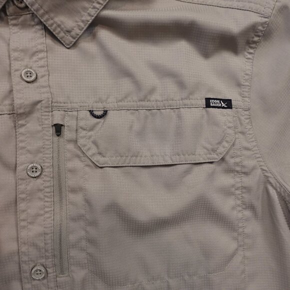 Eddie Bauer Short Sleeve Fishing Shirt Men’s Large Stone Gray Performance Vented - Picture 3 of 10
